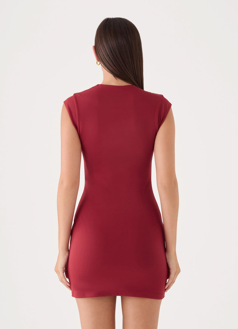 Nicoletta Jersey Mini Dress - Maroon