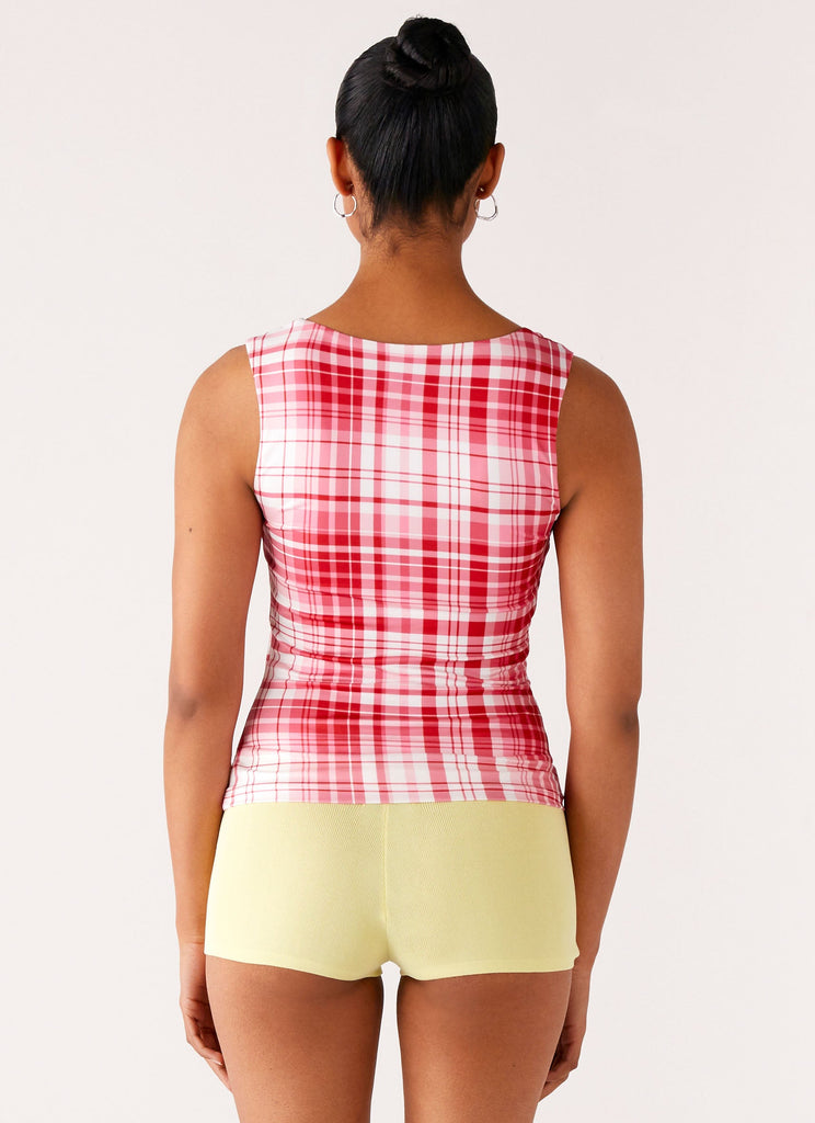 No Drama Strap Top - Pink Check