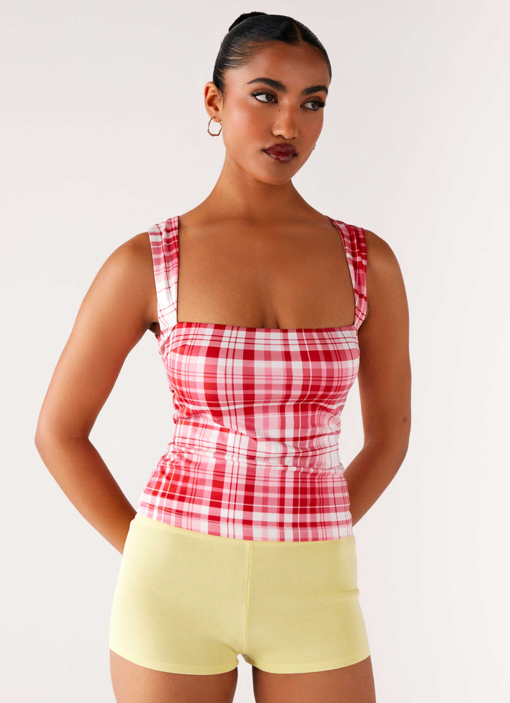 No Drama Strap Top - Pink Check