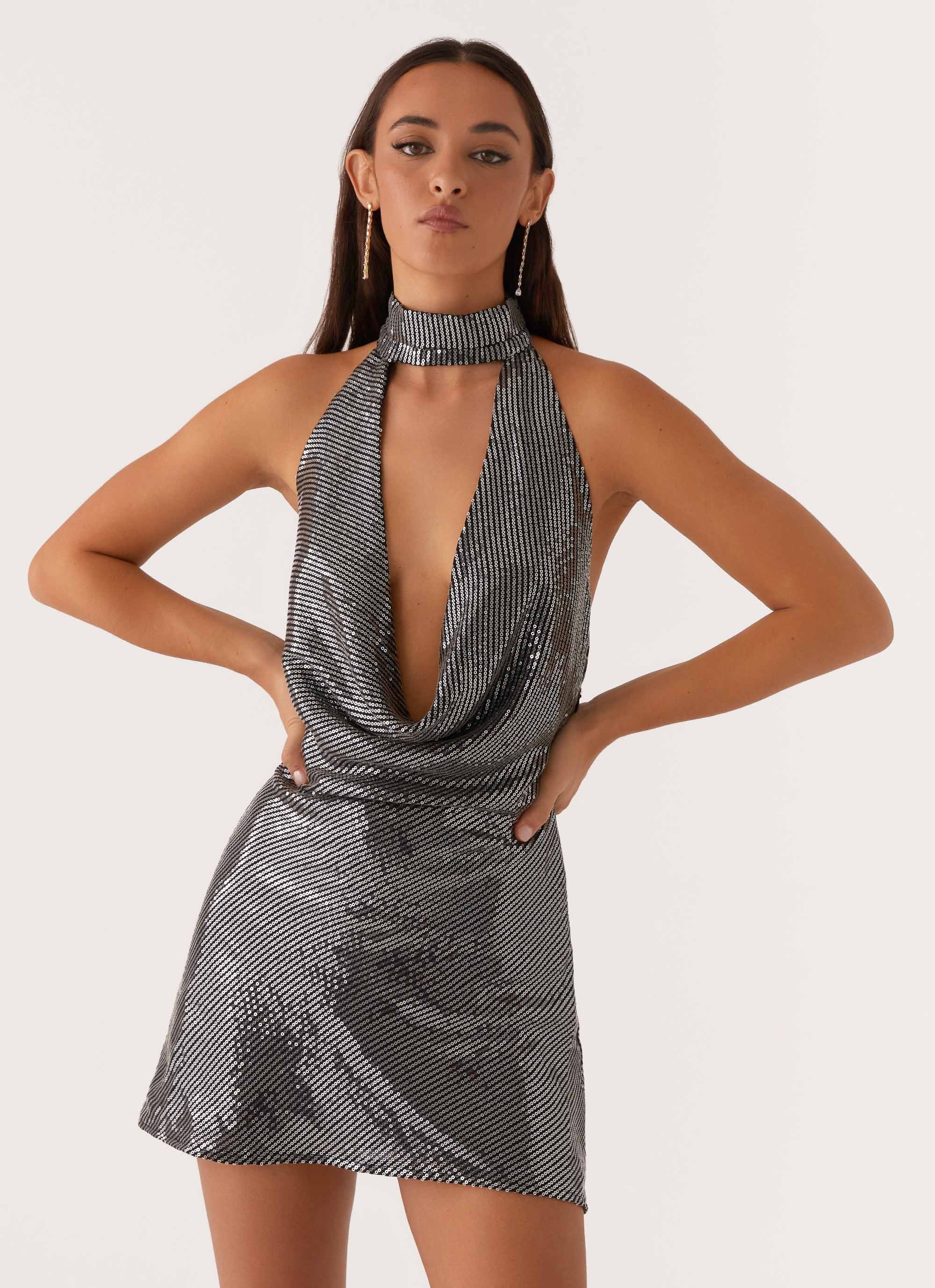 Nora Sequin Cowl Neck Mini Dress