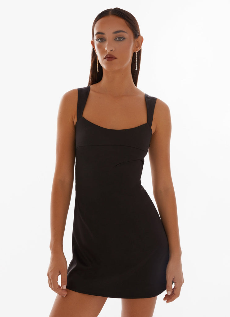 Odette Satin Mini Dress - Black