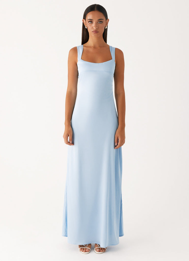 Robe longue en satin Odette - Bleu