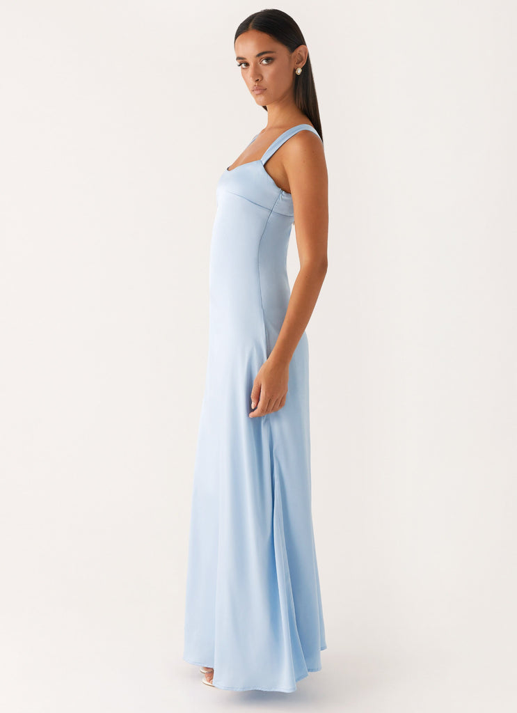 Robe longue en satin Odette - Bleu