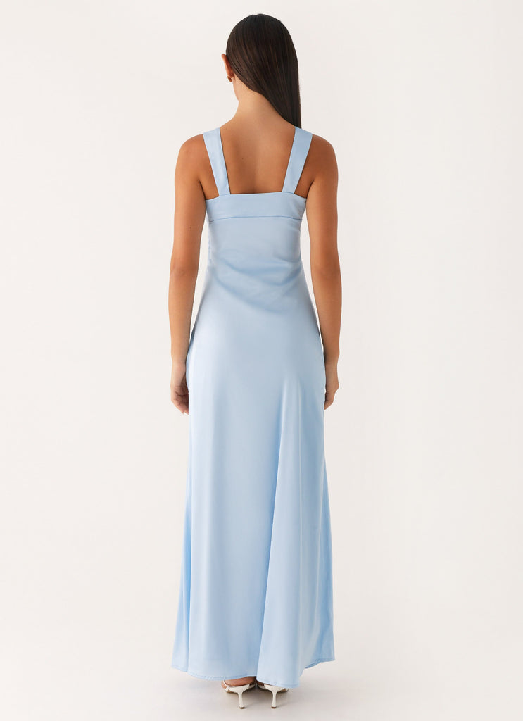 Robe longue en satin Odette - Bleu