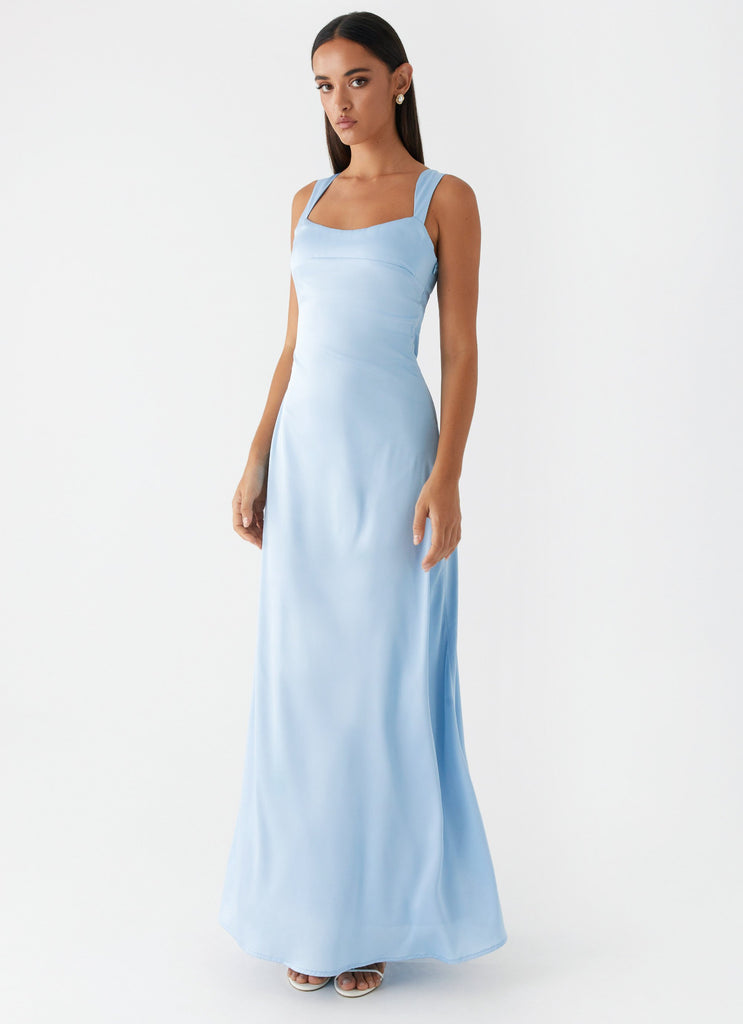 Robe longue en satin Odette - Bleu