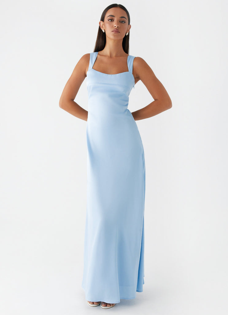 Robe longue en satin Odette - Bleu