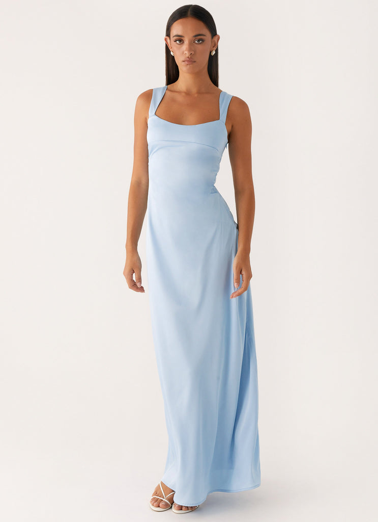 Robe longue en satin Odette - Bleu