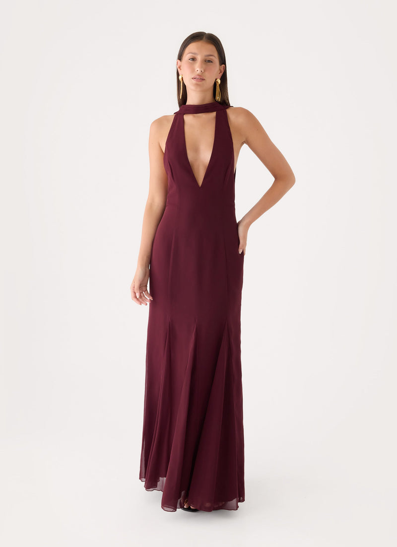 Off Script Scarf Maxi Dress - Burgundy
