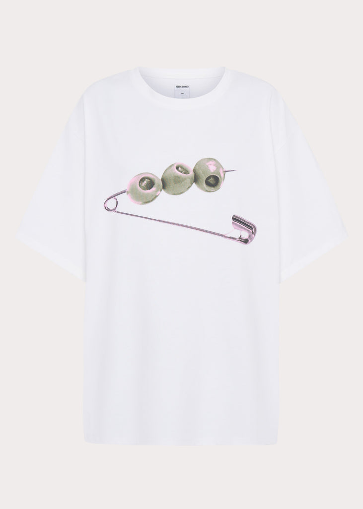 Olive Oversized Tee - White