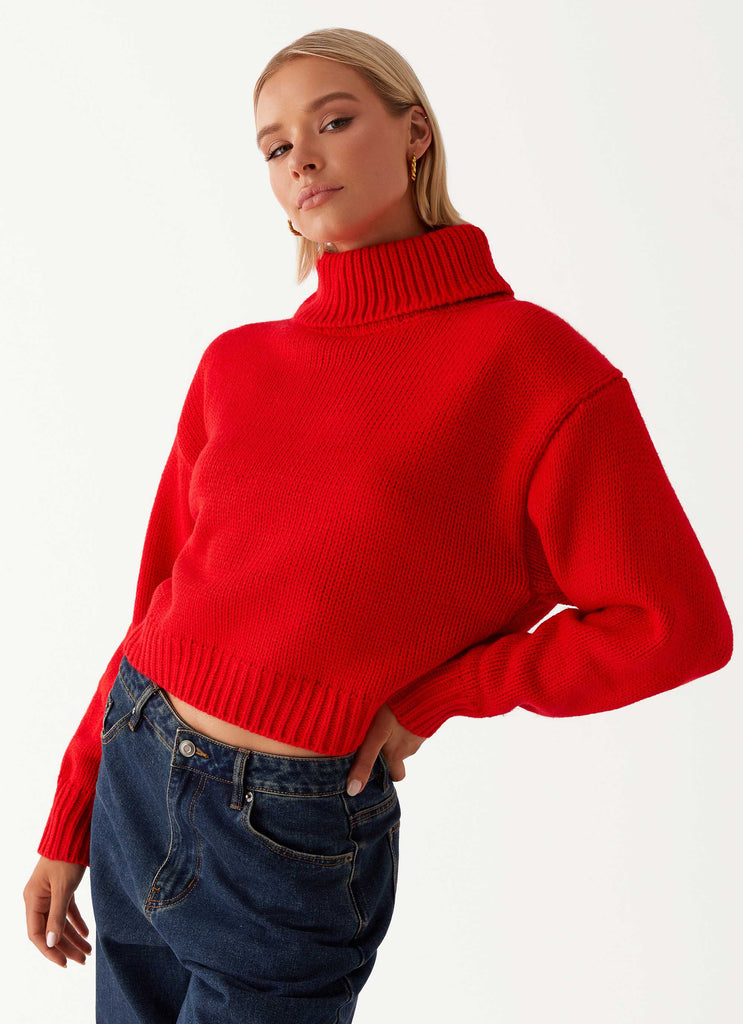 Paint The Town Red Oversized Knit Jumper - Red