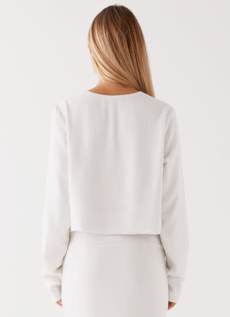 Parker Linen Knotted Top - White