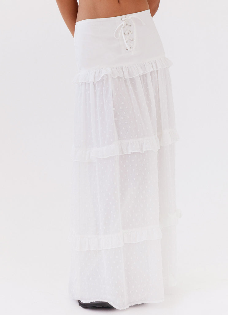 Womens Esmeralda Maxi Skirt in the colour White in front of a light grey background