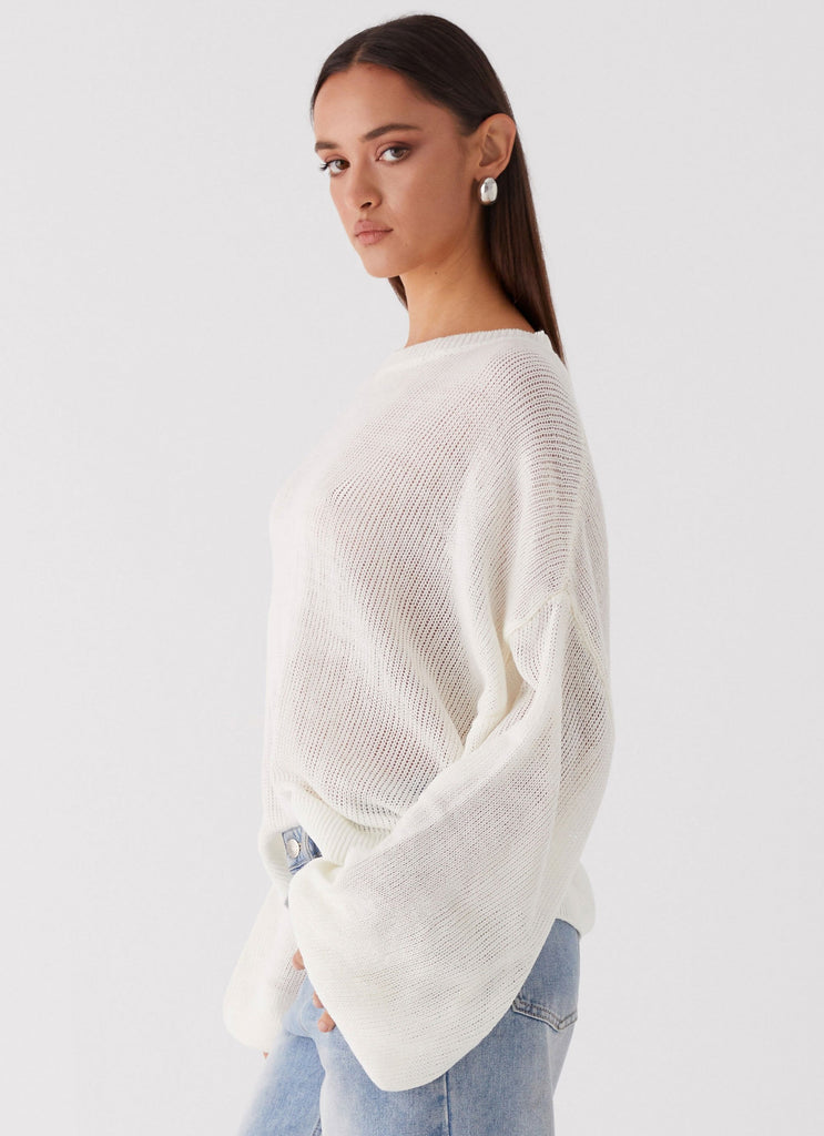Tyla Oversized Knit Sweater White - Main Image