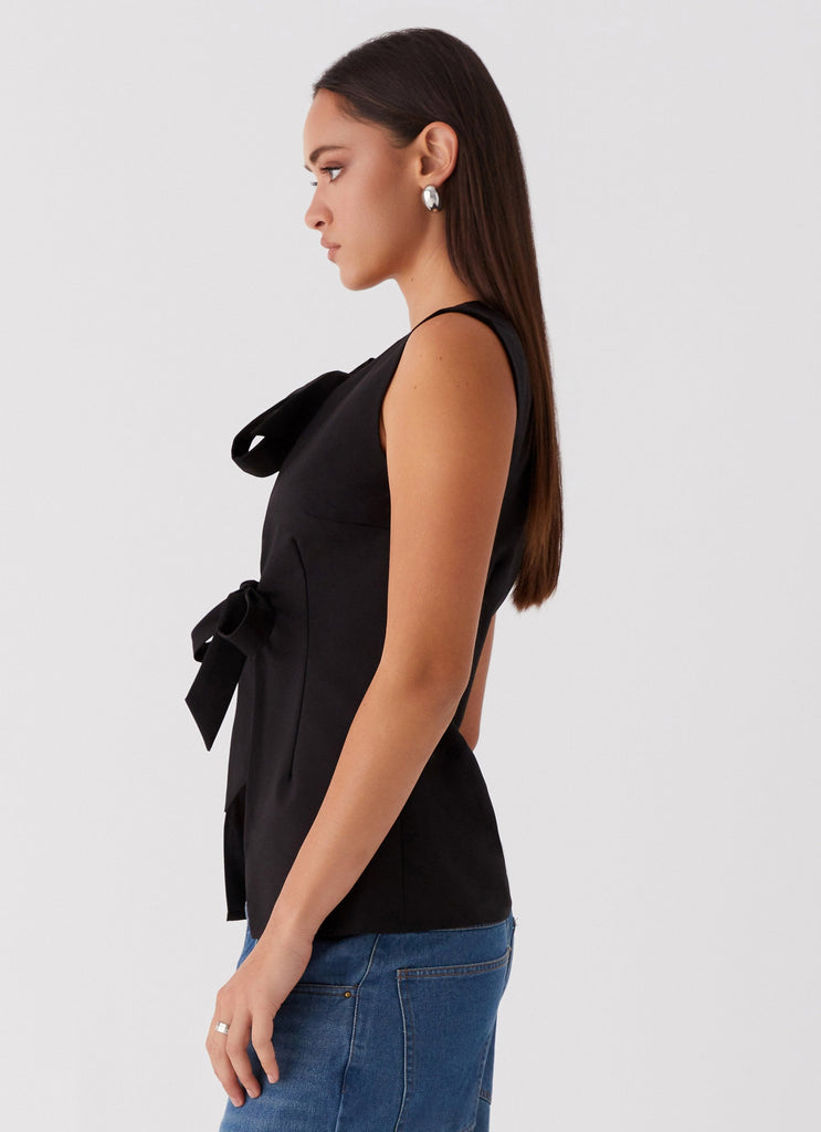 Womens Dottie Tie Top in the colour Black in front of a light grey background