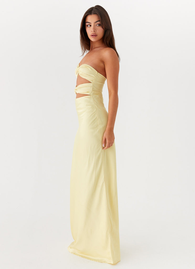 Womens Tianna Strapless Maxi Dress in the colour Yellow in front of a light grey background