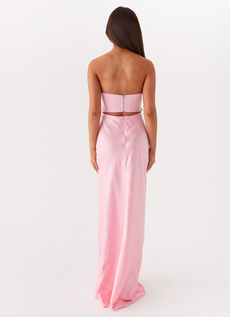 Womens Tianna Strapless Maxi Dress in the colour Pink in front of a light grey background