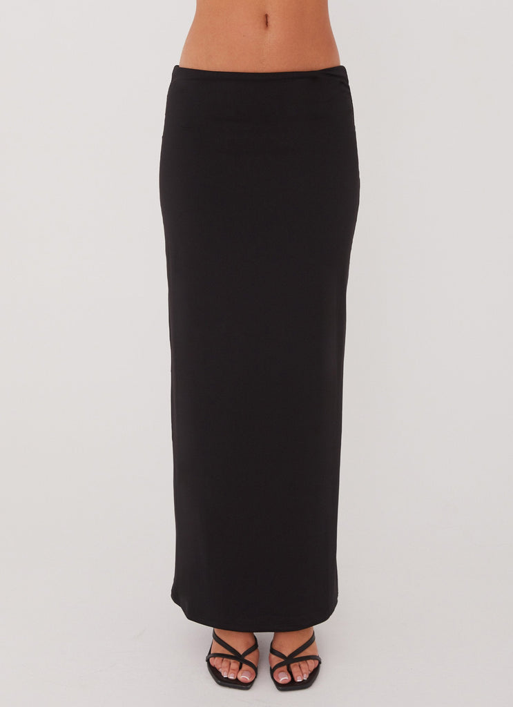 Womens Solace Soul Maxi Skirt in the colour Black in front of a light grey background