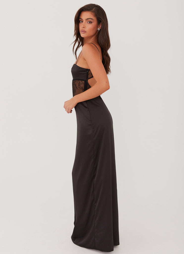 Womens Palais Royale Lace Maxi Dress in the colour Black in front of a light grey background