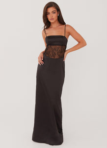 Womens Palais Royale Lace Maxi Dress in the colour Black in front of a light grey background