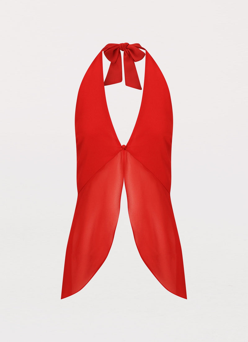 Womens At Last Halterneck Top in the colour Rouge Red in front of a light grey background