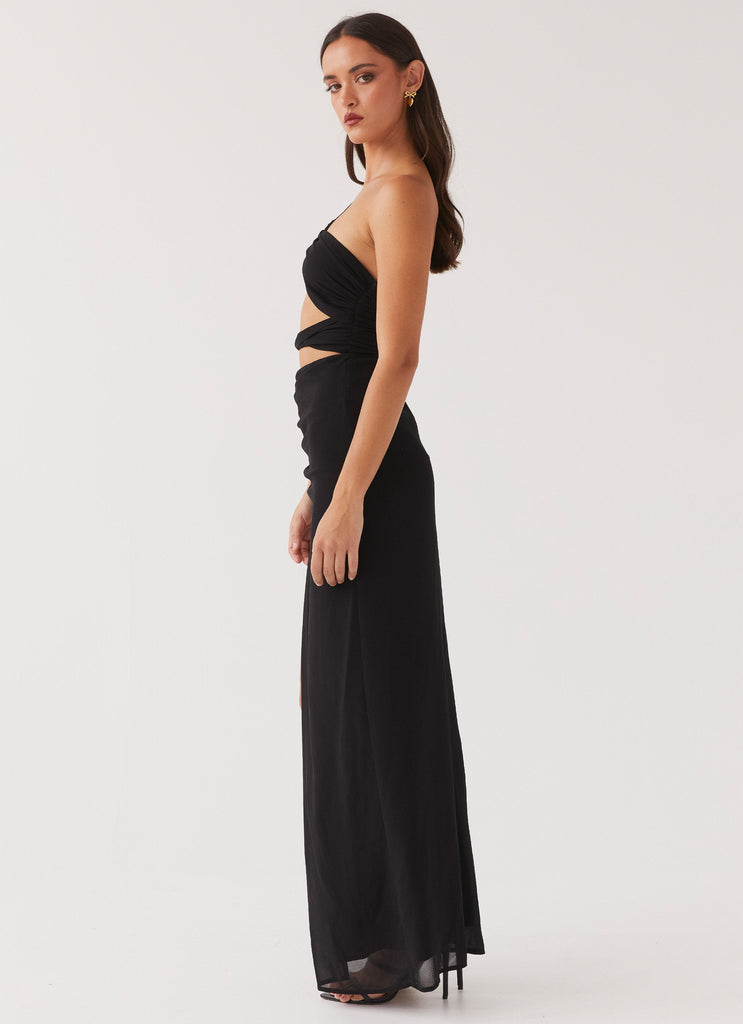 Womens Calling On You Maxi Dress in the colour Black in front of a light grey background