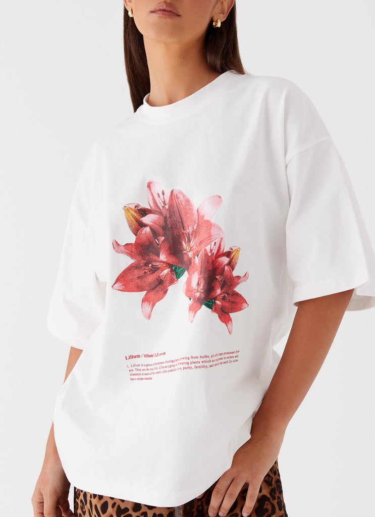 Womens Born To Have Fun Oversized Graphic Tee in the colour Tulip in front of a light grey background