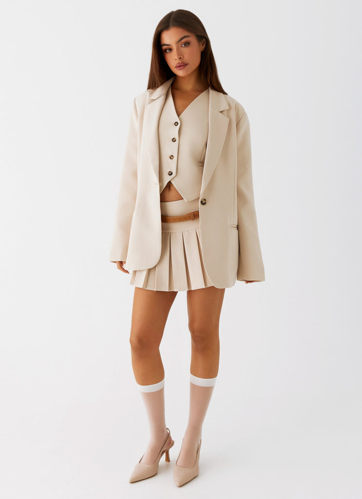 Womens Stealth Mode Blazer in the colour Beige in front of a light grey background