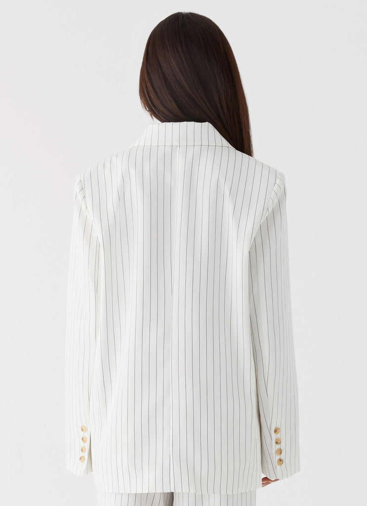 White blazer with black pinstripes hotsell