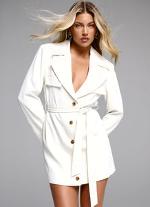 Womens Safia Blazer Mini Dress in the colour White in front of a light grey background