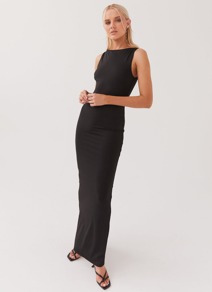 Womens Davina Maxi Dress in the colour Black in front of a light grey background