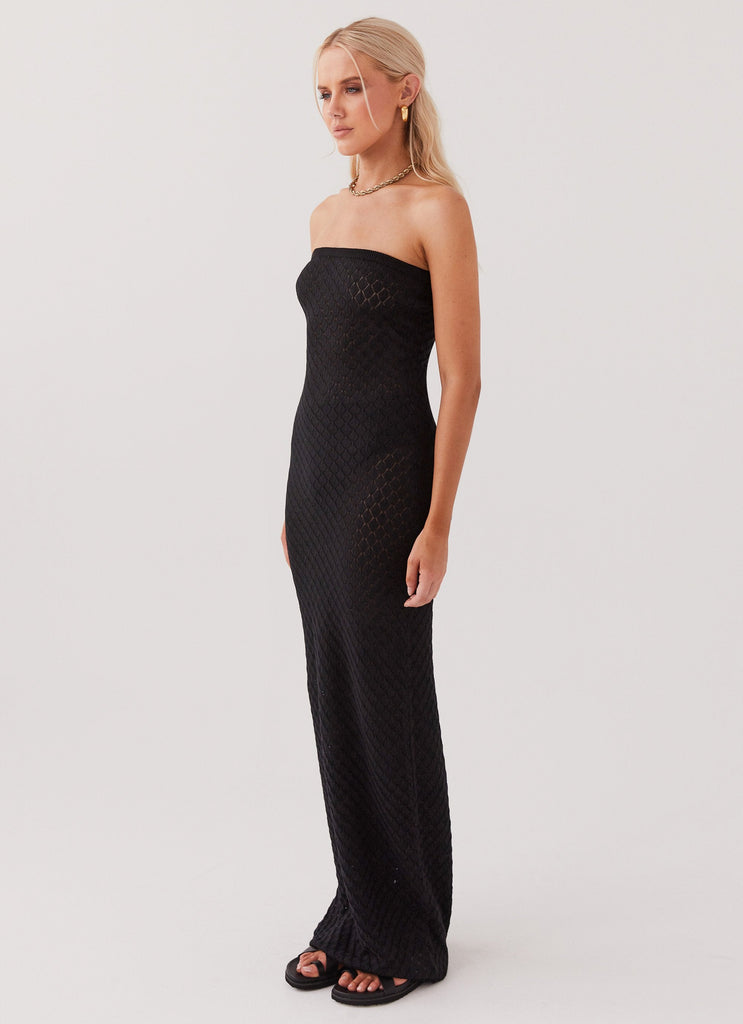 Womens Lorie Knit Tube Maxi Dress in the colour Black in front of a light grey background