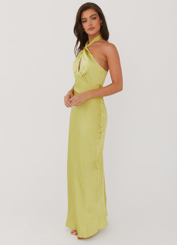 Womens Elowen Maxi Dress in the colour Chartreuse in front of a light grey background