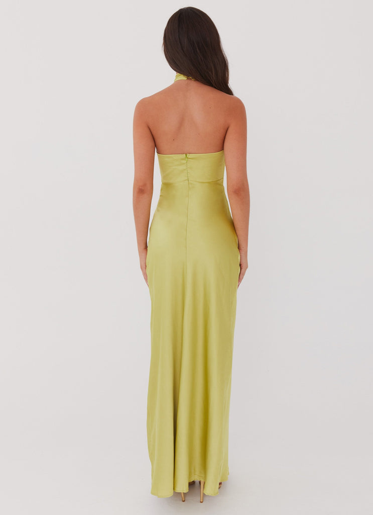 Womens Elowen Maxi Dress in the colour Chartreuse in front of a light grey background