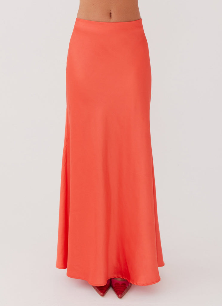 Womens Loved By You Maxi Skirt in the colour Papaya in front of a light grey background