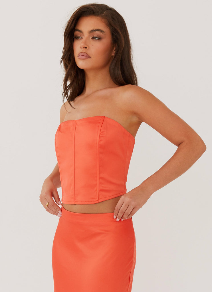 Womens Loved By You Bustier Top in the colour Papaya in front of a light grey background