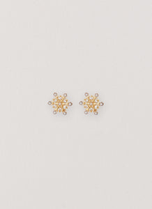 Womens Crystal Snowflake Earring in the colour Gold in front of a light grey background