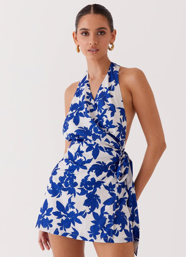 Blue wrap around dress hot sale