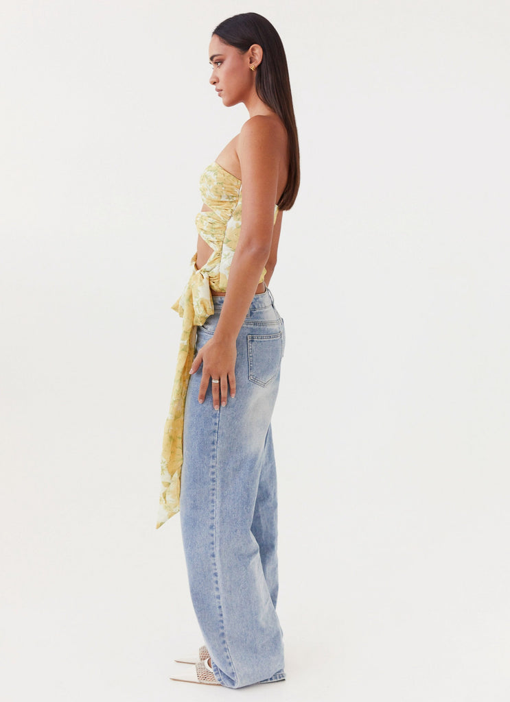 Womens Sunlight Cascade Top in the colour Daffodil in front of a light grey background