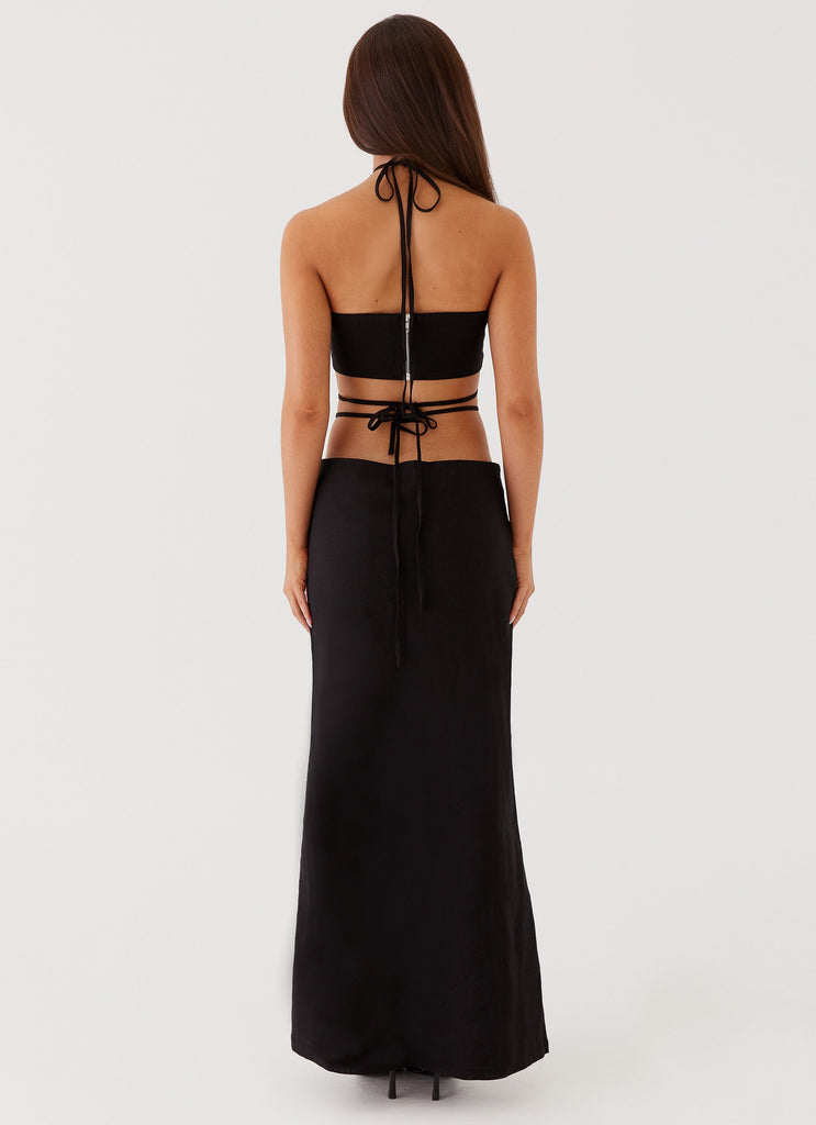 Womens Neveah Beaded Maxi Skirt in the colour Black in front of a light grey background