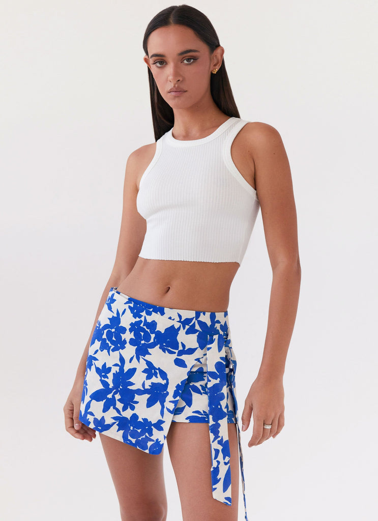 Steal Away Linen Wrap Skirt Blue Floral