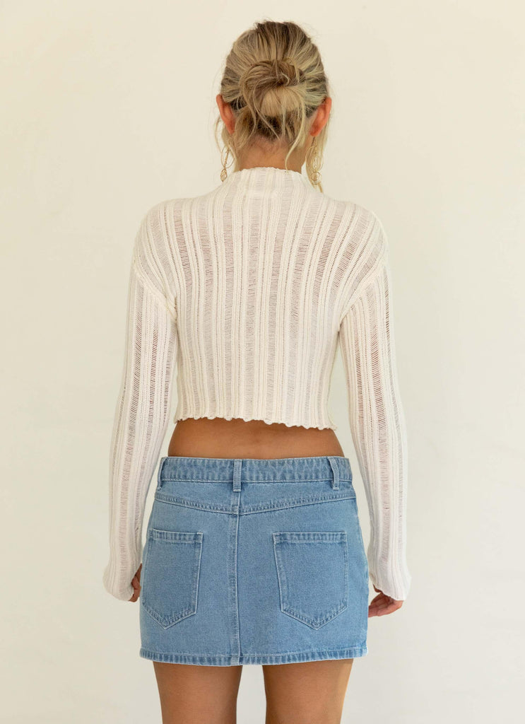 Larissa Ladder Knit Top - Ivory - Peppermayo