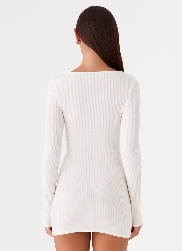 Womens Allie Knit Mini Dress in the colour Ivory in front of a light grey background