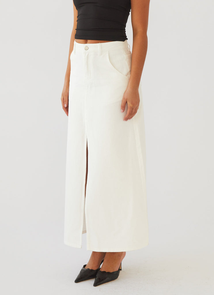 Walk This Way Denim Maxi Skirt - Bone