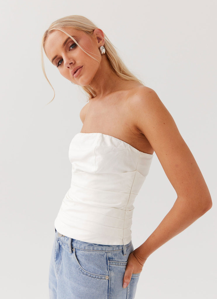 Hidden Road Linen Pleated Corset - White