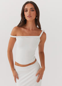 Womens Solace Soul Twist Shoulder Top in the colour Ivory in front of a light grey background