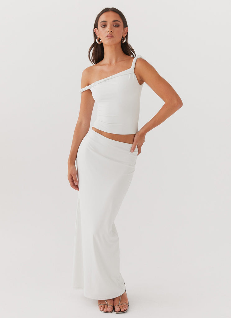 Womens Solace Soul Maxi Skirt in the colour Ivory in front of a light grey background