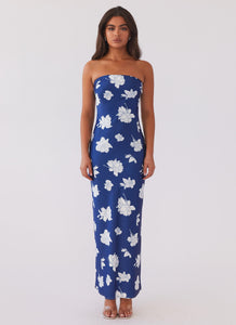 Womens What I Want Maxi Dress in the colour Navy Flora in front of a light grey background