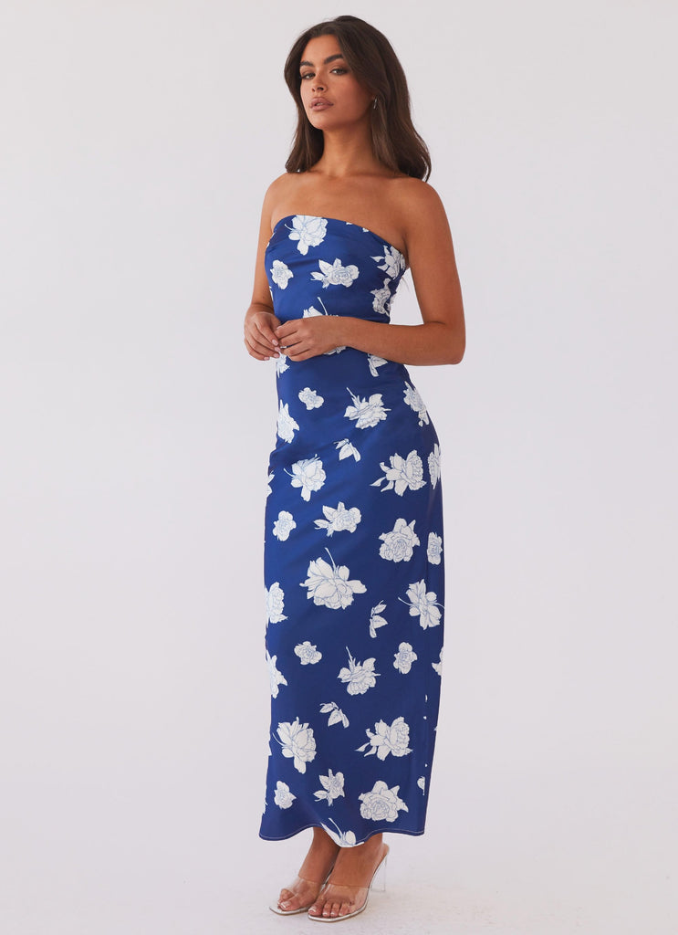 Womens What I Want Maxi Dress in the colour Navy Flora in front of a light grey background