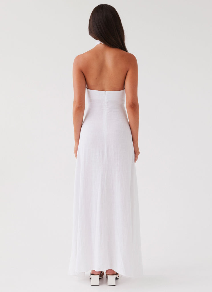 Womens Adrienne Linen Maxi Dress in the colour White in front of a light grey background