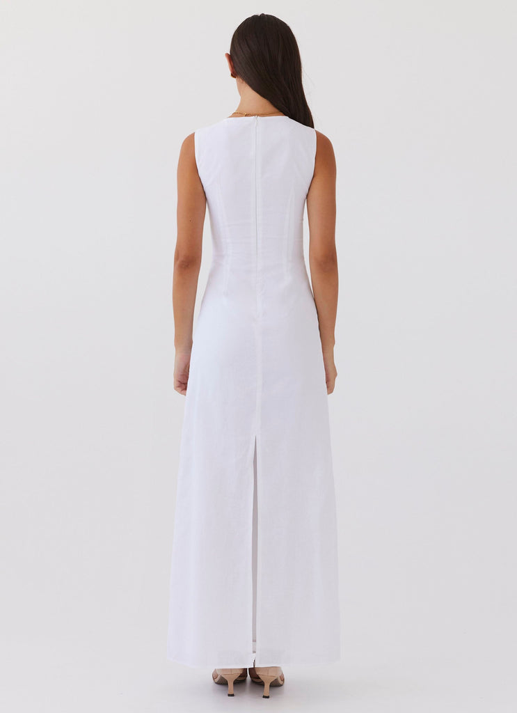 Womens Eloise High Neck Maxi Dress in the colour White in front of a light grey background